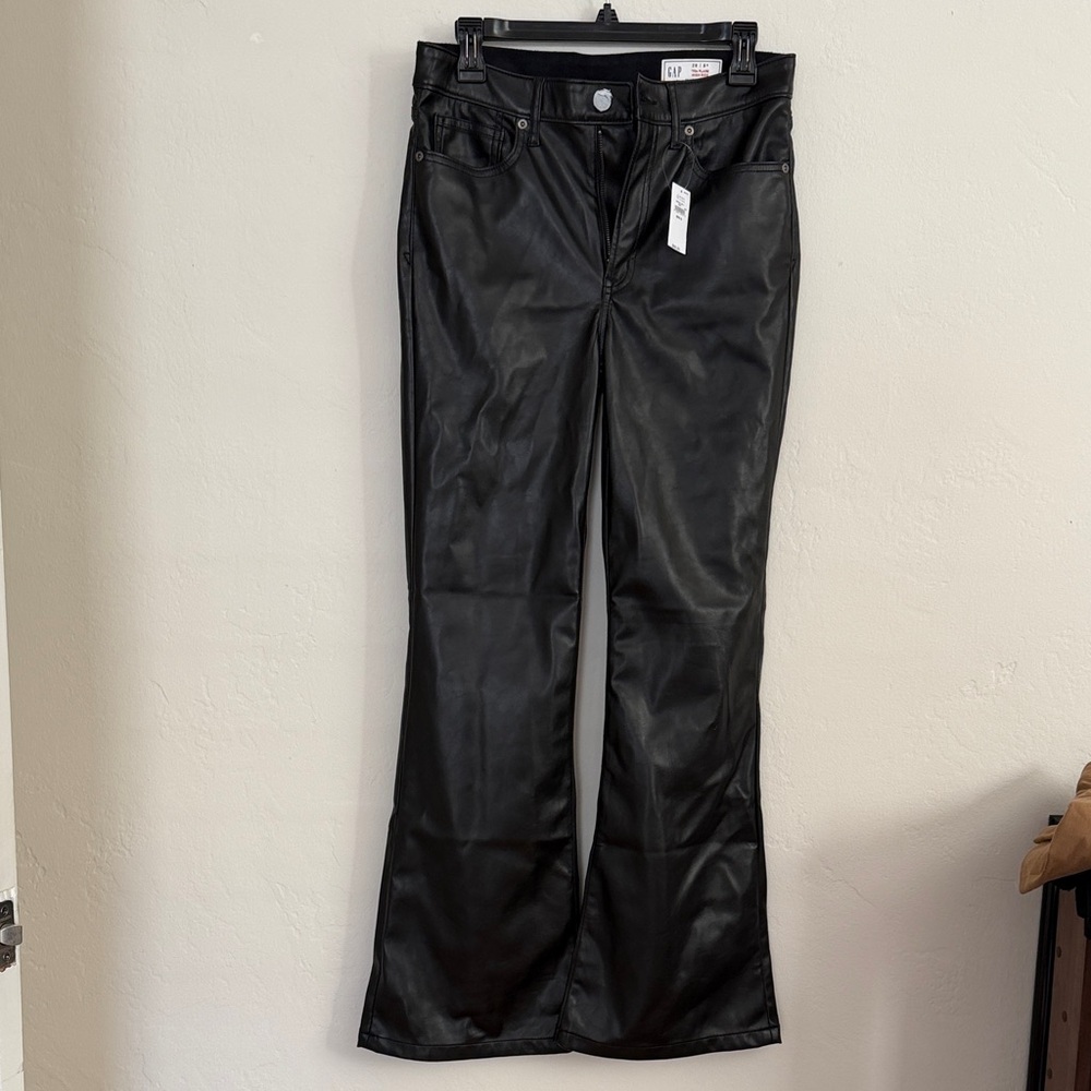 GAP High Rise 70s Flare Pants Faux Leather Black Charcoal size 29 8s NWT